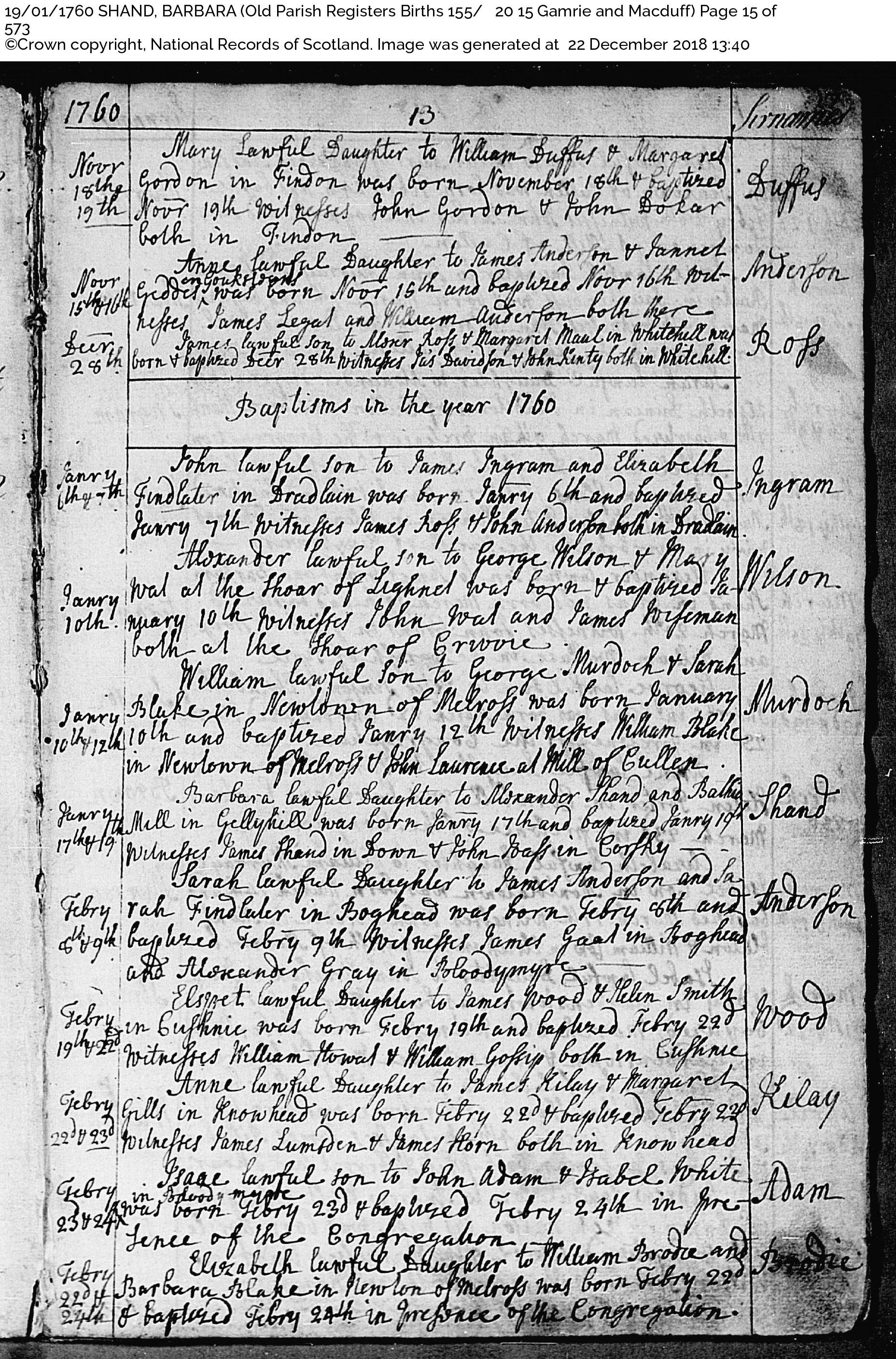 BarbaraShand_B1760 Gellyhill Banff, January 17, 1760